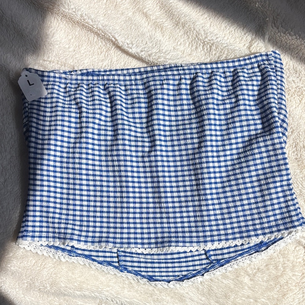 Blue Gingham Tube Top